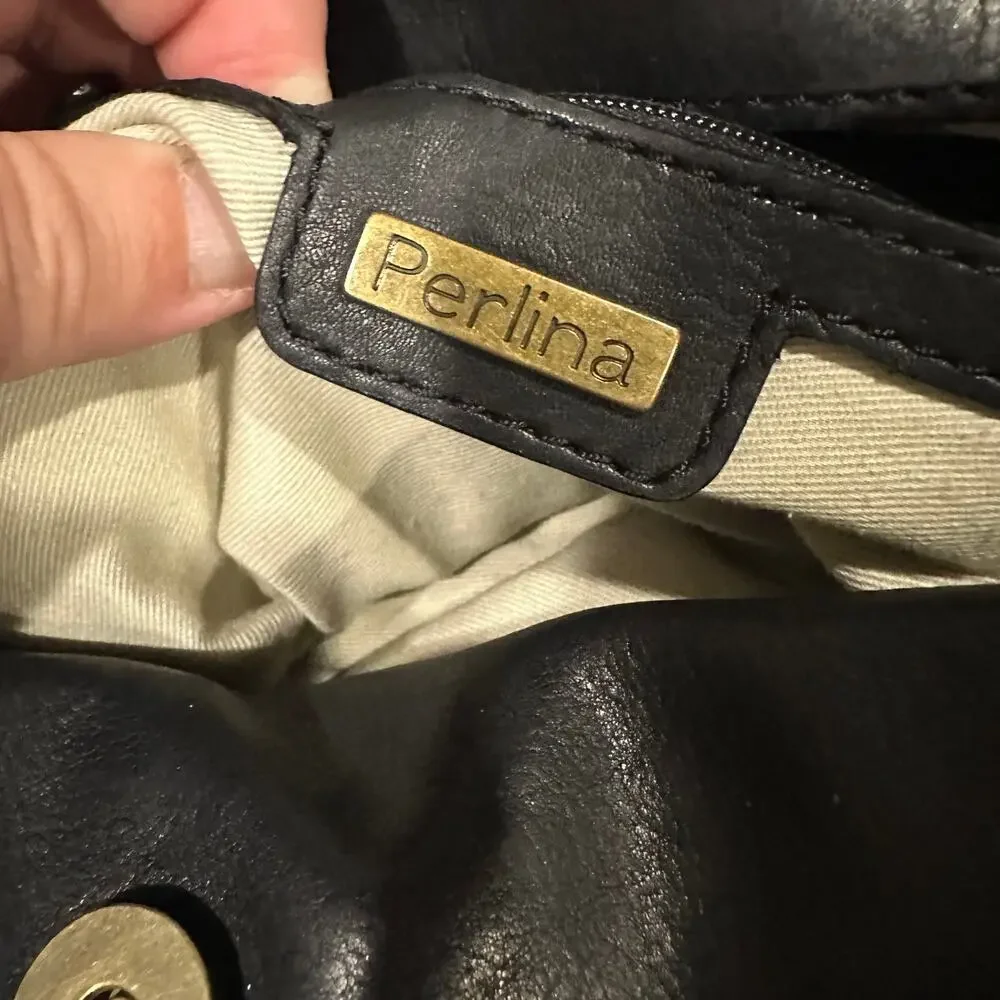Perlina Black Genuine Leather Studded Hobo Shoulder Bag Boho
